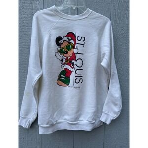 Vintage Tultex Mickey Mouse Santa St Louis Sweatshirt White XL Velva Sheen USA